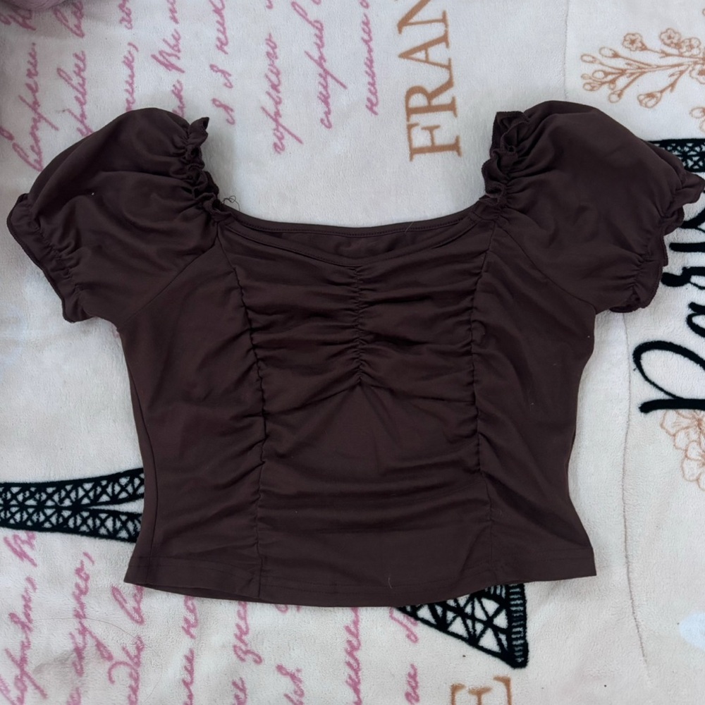 Elegant Brown Puff Sleeve Top
